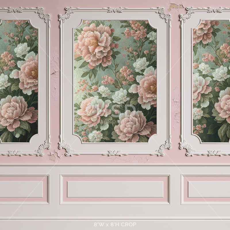 Vintage Pink Floral Wainscot - HSD Photography Backdrops 