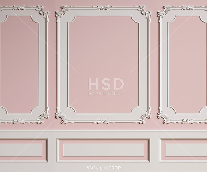 Pink Wall Photo Backdrop | Elegant Pink Floral Wainscot Wall Backdrop