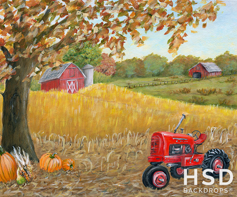Red Tractor on the Fall Farm - HSD Photography Backdrops 
