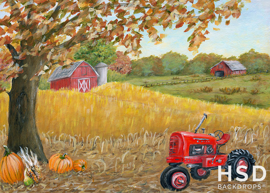 Red Tractor on the Fall Farm - HSD Photography Backdrops 