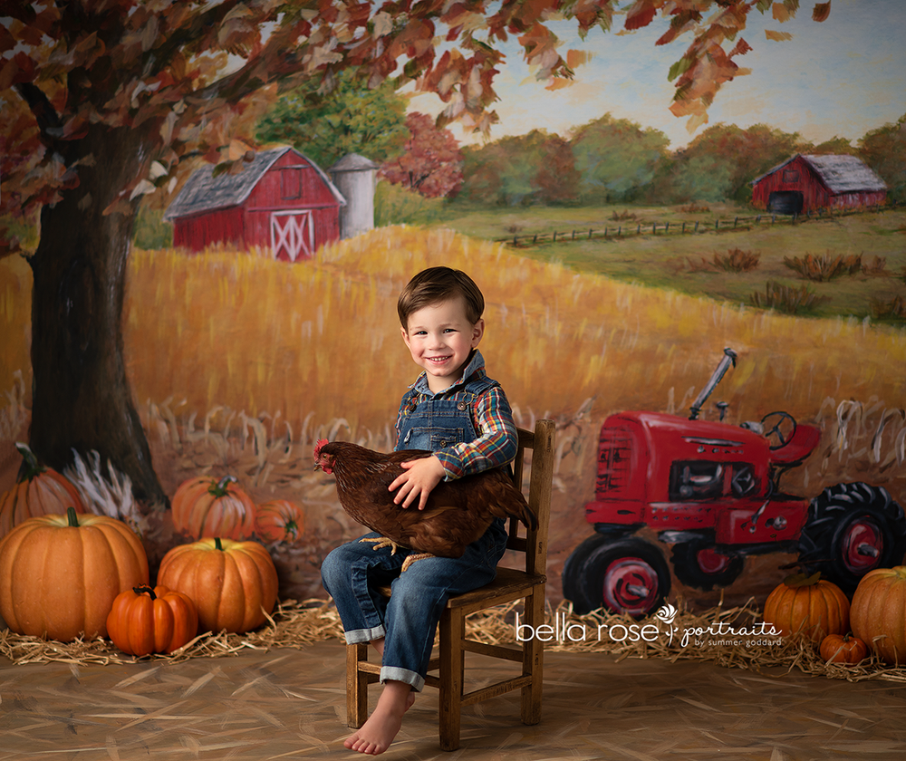 Red Tractor on the Fall Farm - HSD Photography Backdrops 