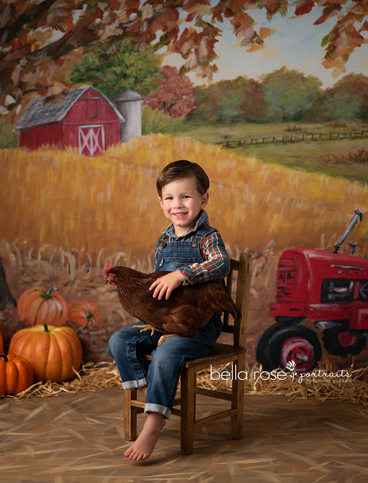Red Tractor on the Fall Farm - HSD Photography Backdrops 