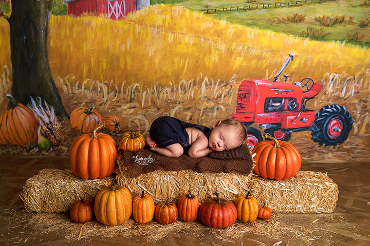 Red Tractor on the Fall Farm - HSD Photography Backdrops 