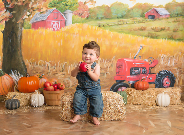 Red Tractor on the Fall Farm - HSD Photography Backdrops 