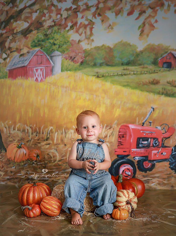 Red Tractor on the Fall Farm - HSD Photography Backdrops 