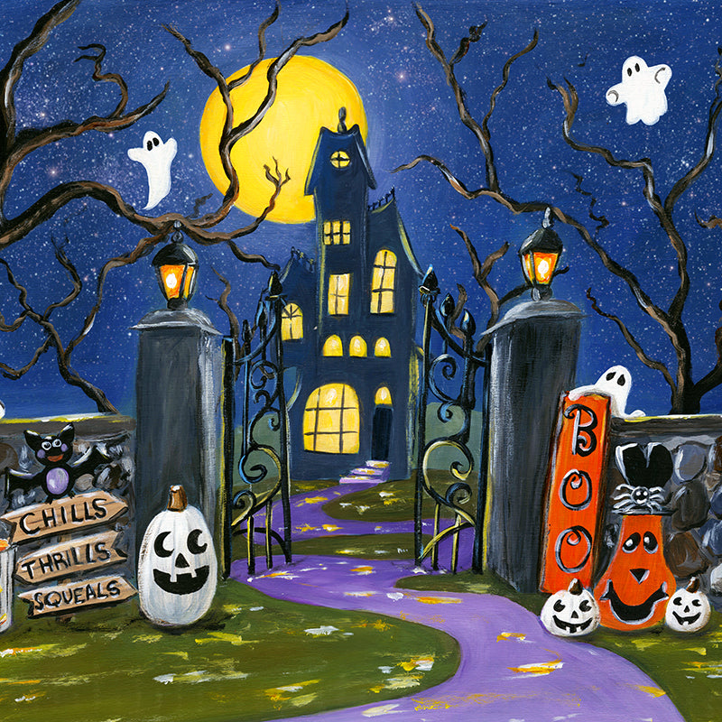 Cute Haunted Mansion Halloween Backdrop for Parties and Portraits