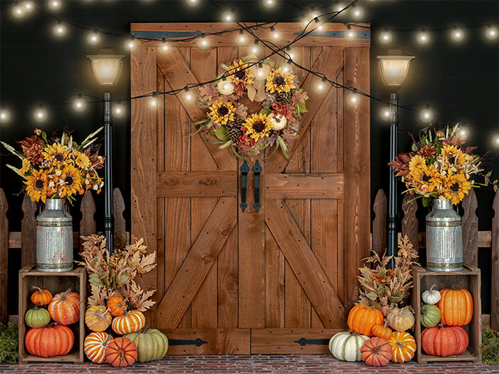 Fall Backdrop with Barn Door and Pumpkins for Pictures – HSD ...