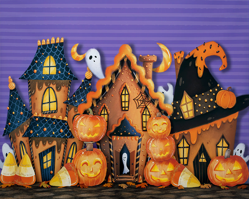 Large Cute Halloween Backdrop for Photoshoot or Party with Pumpkins