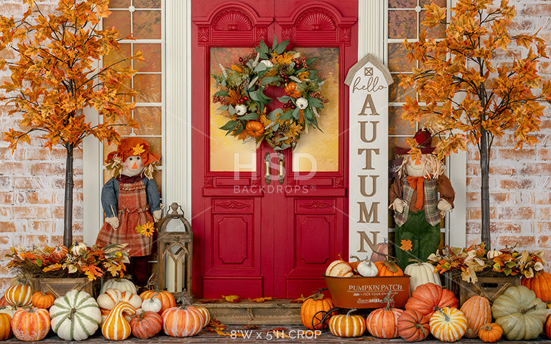 Festive Fall Door Photo Backdrop with Autumn Leaves and Trees – HSD ...