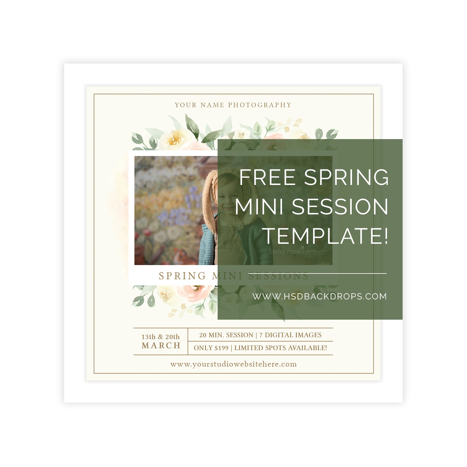 Free mini session template for spring portraits photography template