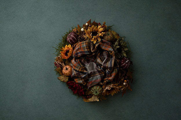 Harvest Wreath Jade | Autumn Plaid Coll. | Digital - HSD Photography Backdrops 