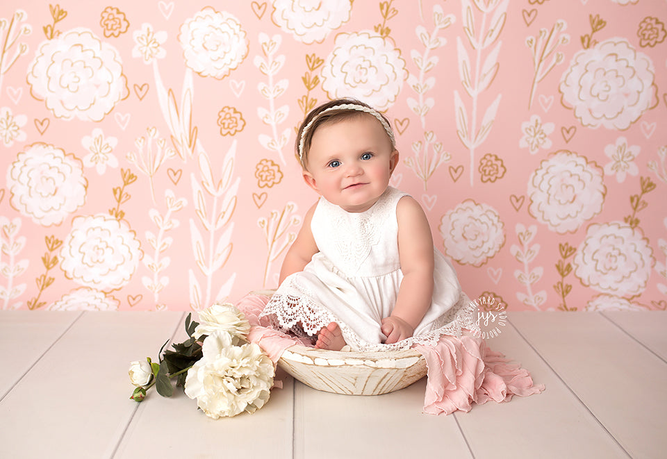 Pink Gold Floral Photography Backdrop Vinyl Background Photo Props