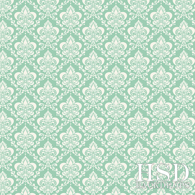 Mint Green Damask - HSD Photography Backdrops 