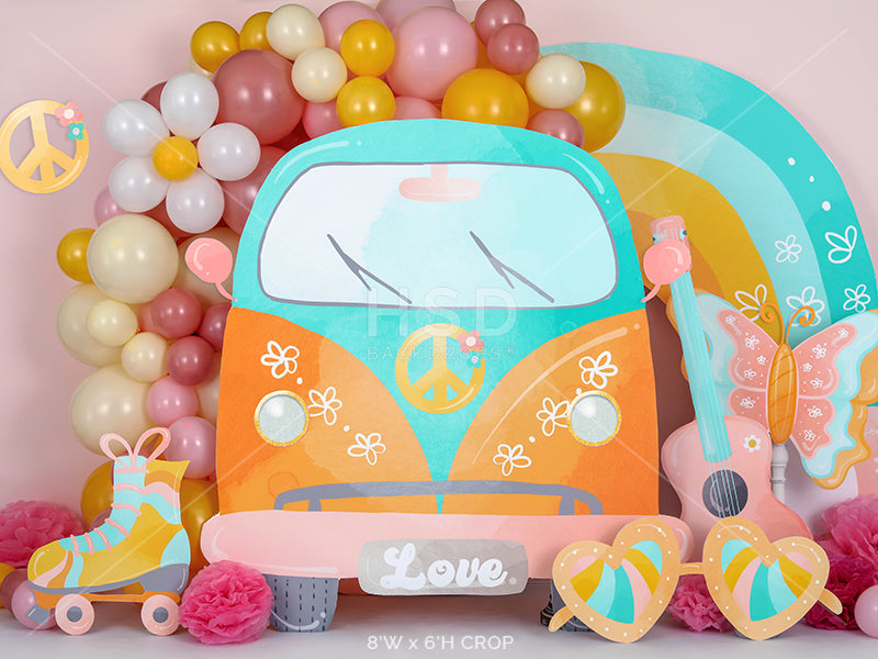 Groovy Backdrop with VW Van for Flower Power Hippie Birthday Photos groovy photo backdrop