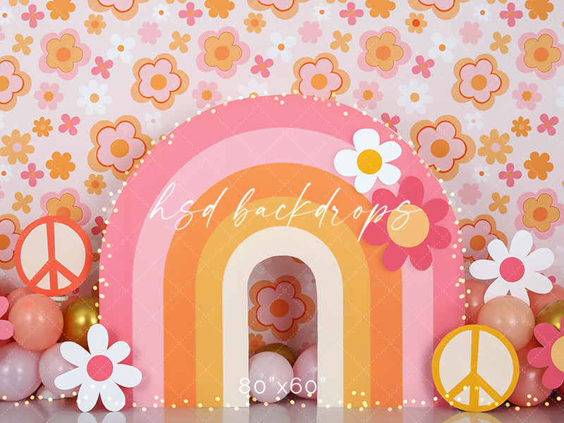 Groovy One Backdrop | Rainbow Flower Power Hippie Photo Background