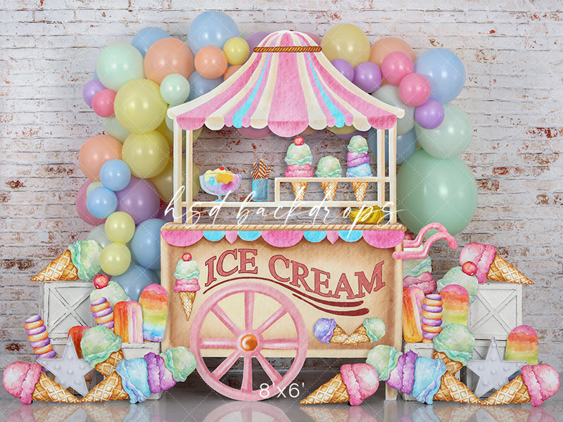 Ice Cream Birthday Backdrop for Cake Smash or Summer Photography