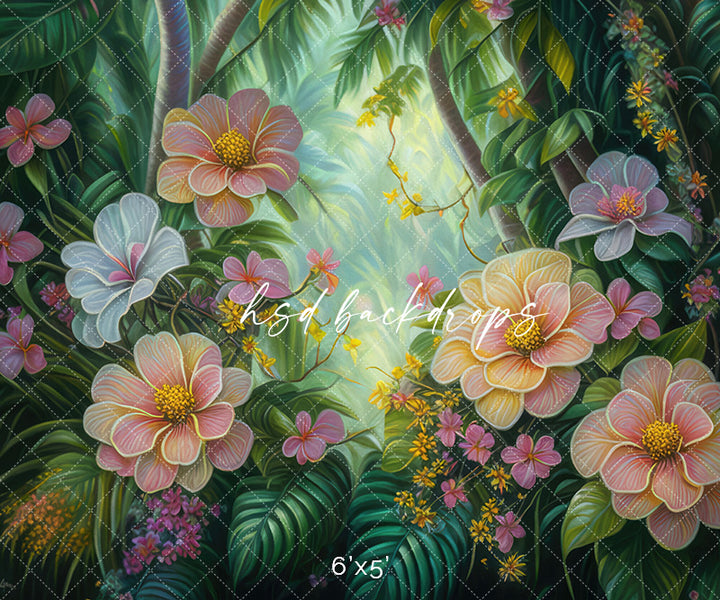 Tropical Backdrop for Party with Flowers and Jungle Theme for Summer