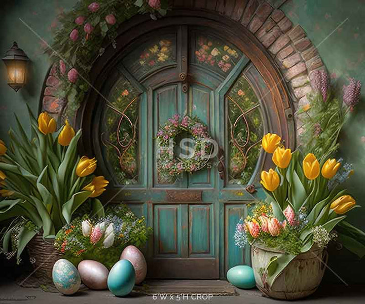 Easter Themed Backdrop | Rustic Easter Cottage Door Photo Backdrop