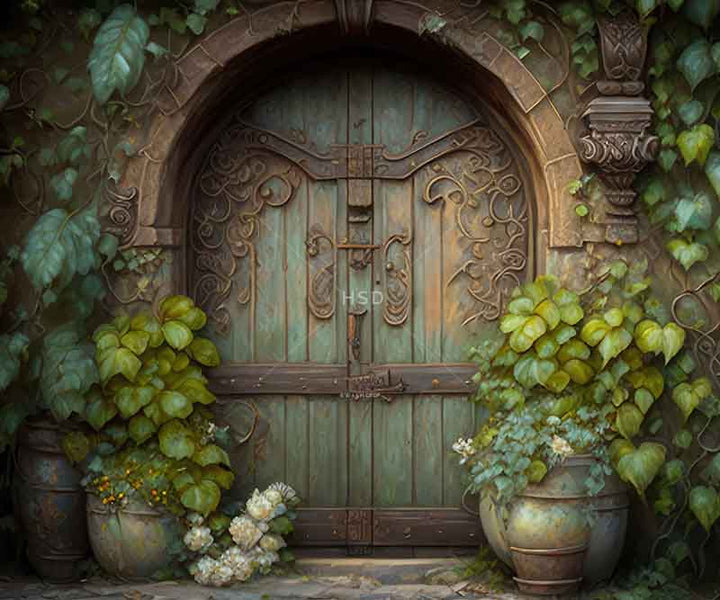 Spring Themed Backdrop | Rustic Enchanted Garden Door Photo Backdrop