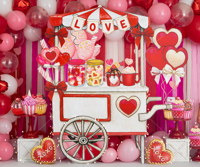 Sweetheart Cart Valentine's Day photo backdrop for photography