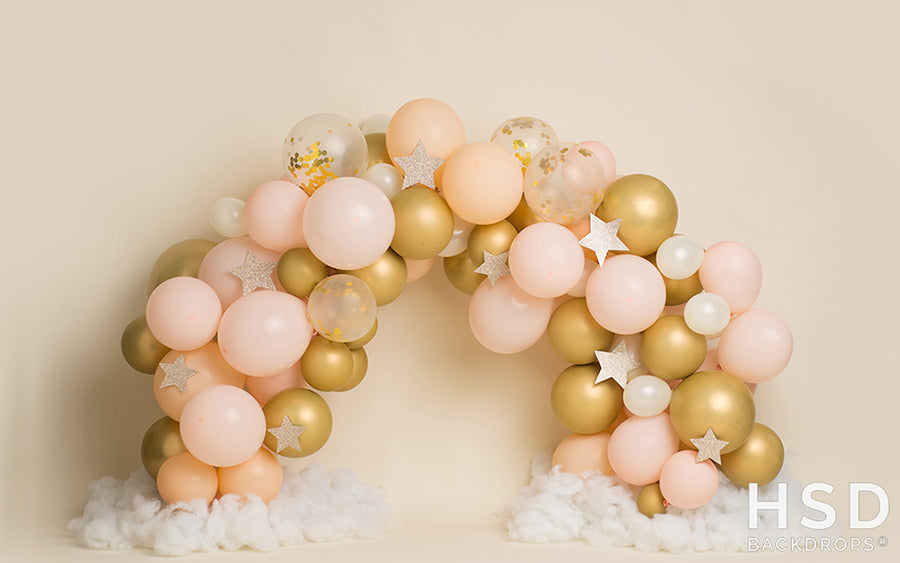 Pink and Gold Balloon Arch Backdrop - HSD Photography Backdrops 