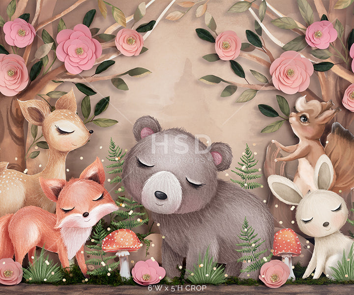 Forest woodland theme backdrop with animals for birthday party photos