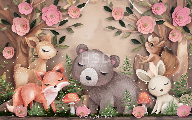 Woodland Forest Animals (pink) - HSD Photography Backdrops 