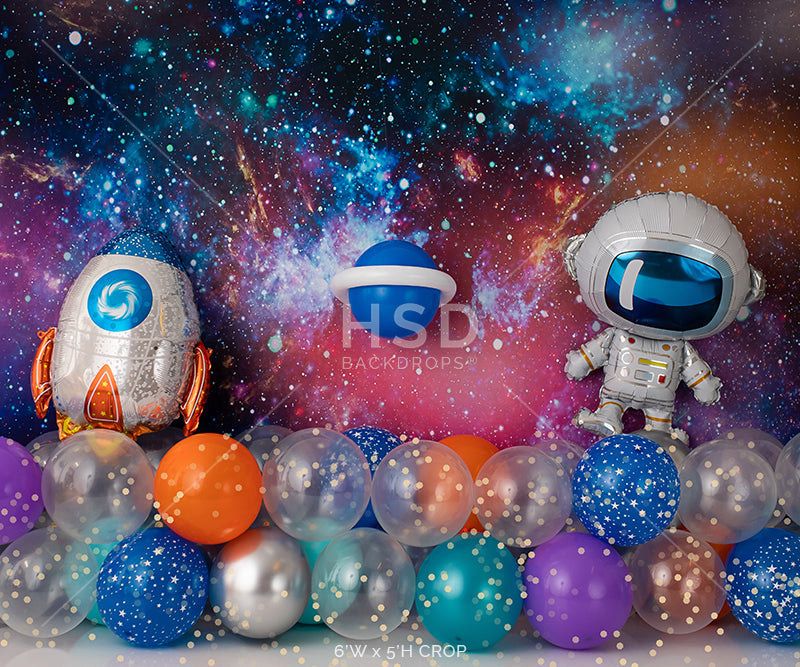 Outer Space Birthday Backdrop for Photos with Spaceship and Astronaut 