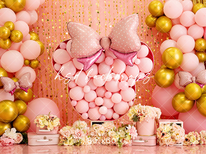 Girls Pink Bow Cake Smash Photo Backdrop for Birthday Party Pictures 